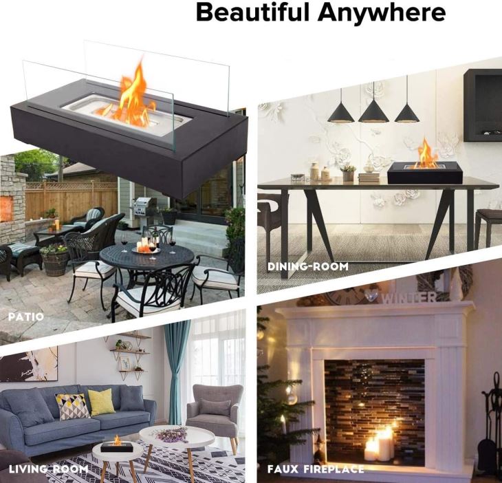 ventless Tabletop Portable Fire Bowl Pot Bio Ethanol Fireplace Indoor